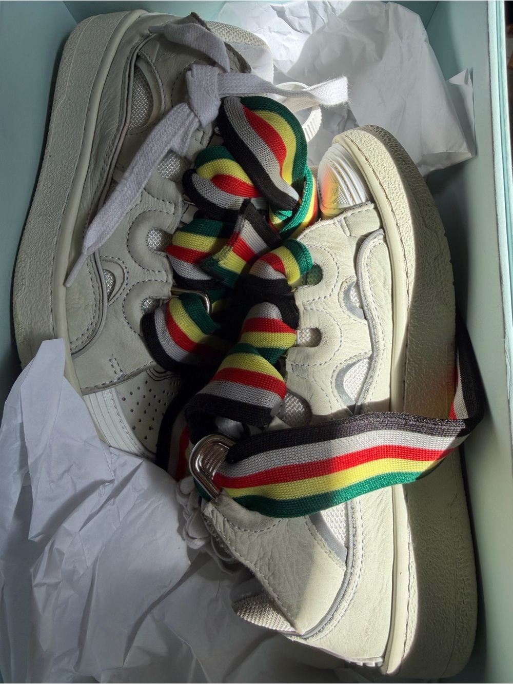 Lanvin Cream Kids Sneakers with Multicolor Stripe Laces